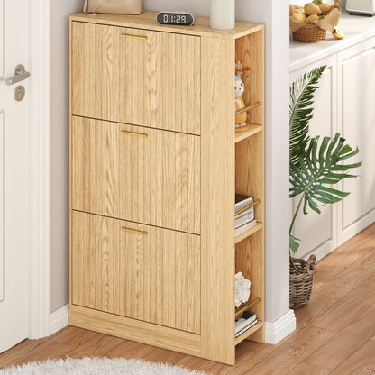 Modern Minimalist 3-Door Shoe Cabinet with Open Shelving - Freestanding Shoe Suitable for Hallway, Entrance, Assembly, Space-Saving, Ample Shoe Capacity (Wood-Free)