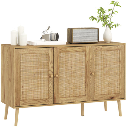 Buffet – Dressoir – Opbergkast – Ladekast – Wandmeubel – Natuurlijk Hout – Rotan Deuren – Verstelbare Planken – 120x40x75 cm