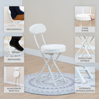 Vouwstoel – Opklapbare Stoel – Klapstoel – Eetkamerstoel – Witte Stoel – Set Van 4 – Kunstleren Zitting – Hoog Zitvlak 49 Cm