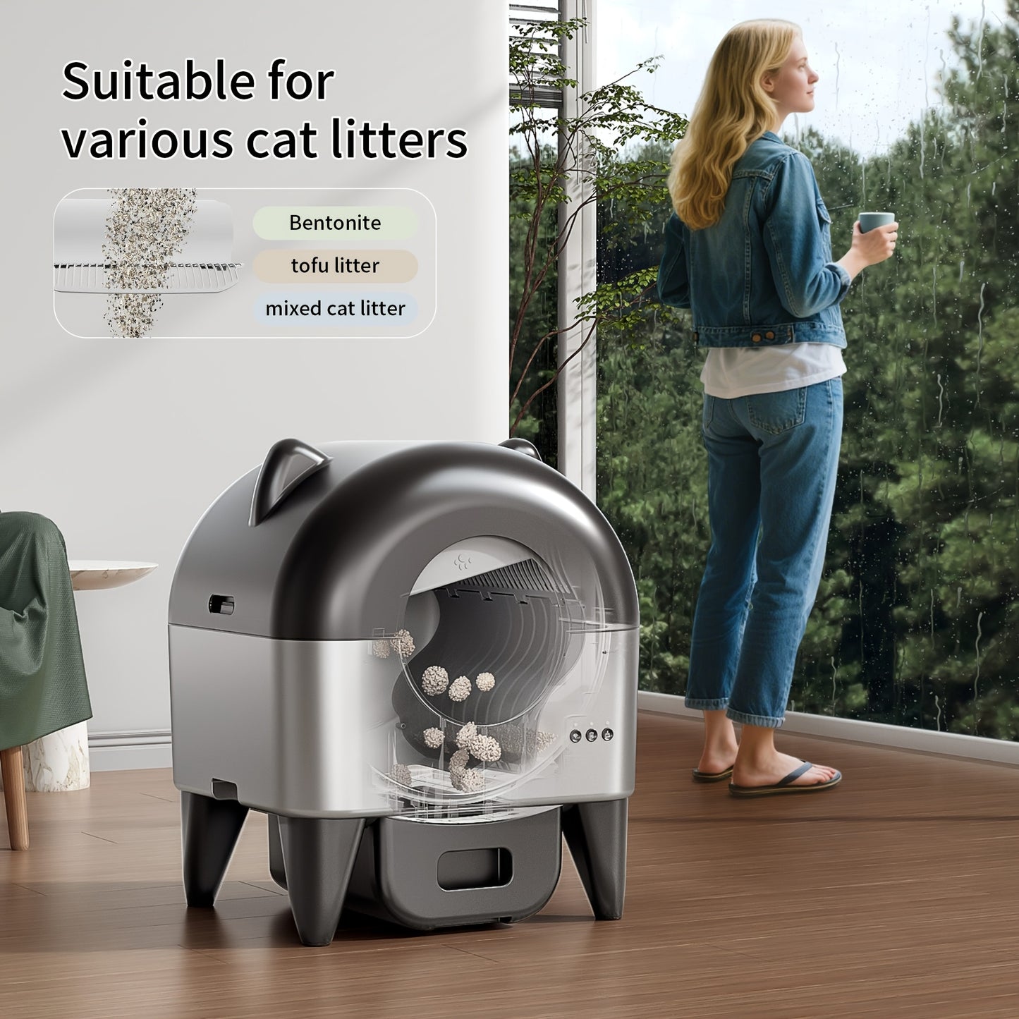 Automatische Kattenbak – Zelfreinigende Kattenbak – Slimme Kattenbak – Meerkattenbak – Ovale Kattenbak – Extra Groot Ovaal Design – USB Aangedreven Met Geurfilter
