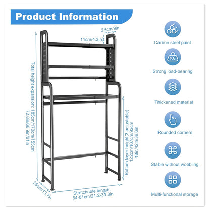 Opbergrek Wasruimte – Wasmachine Rek – Opslagrek – Badkamerrek – Stelling – Verstelbaar 155-185 cm – Metalen Staal – Antislipvoeten – 3 Planken – Wit