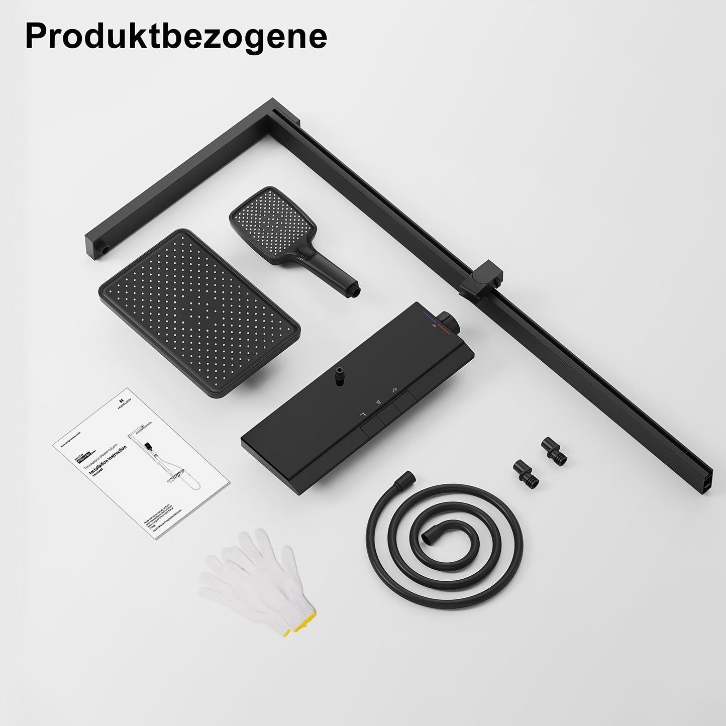 Douchekraan – Doucheset – Douchemengkraan – Thermostaatkraan – Handdouche – Matte Zwarte Afwerking – Thermostaat Met Glazen Plank – 3 Spraystanden Handdouche