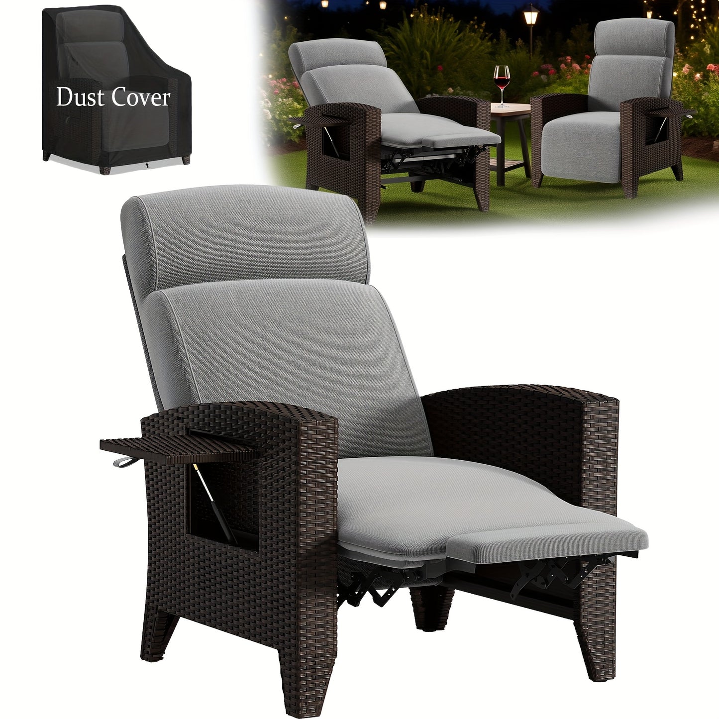 Loungestoel – Loungebank – Tuinstoel – Relaxstoel – Rotan Stoel – Grijs Met Inklapbare Tafel – Memory Foam Kussen – Verstelbare Rugleuning
