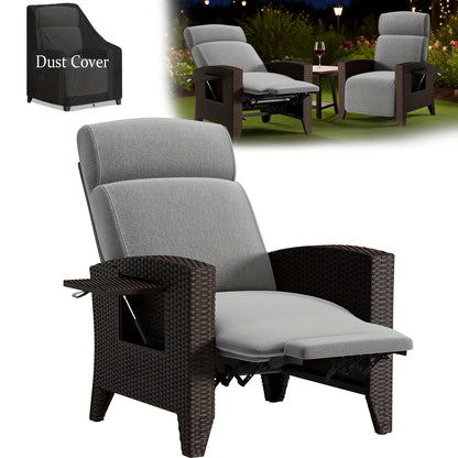 Loungestoel – Fauteuil – Tuinstoel – Relaxstoel – Schommelstoel – Verstelbare Rugleuning – Inklapbare Zijtafel – Rattan Metalen Frame – Draagvermogen 200 Kg