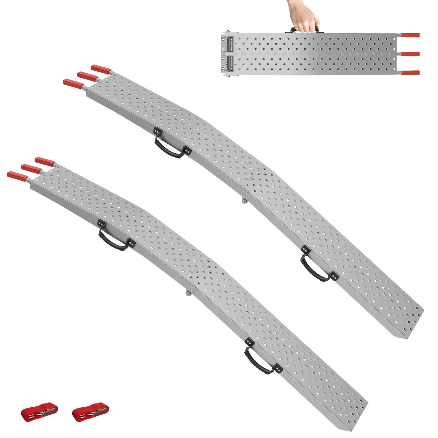 Motorfiets Oprijplaat – Laadplaat – Oprijbrug – Transportplaat – Vouwbare Oprijhelling – 2x 200 kg Draagkracht – Inklapbaar Met Handgrepen – 195 cm Lengte