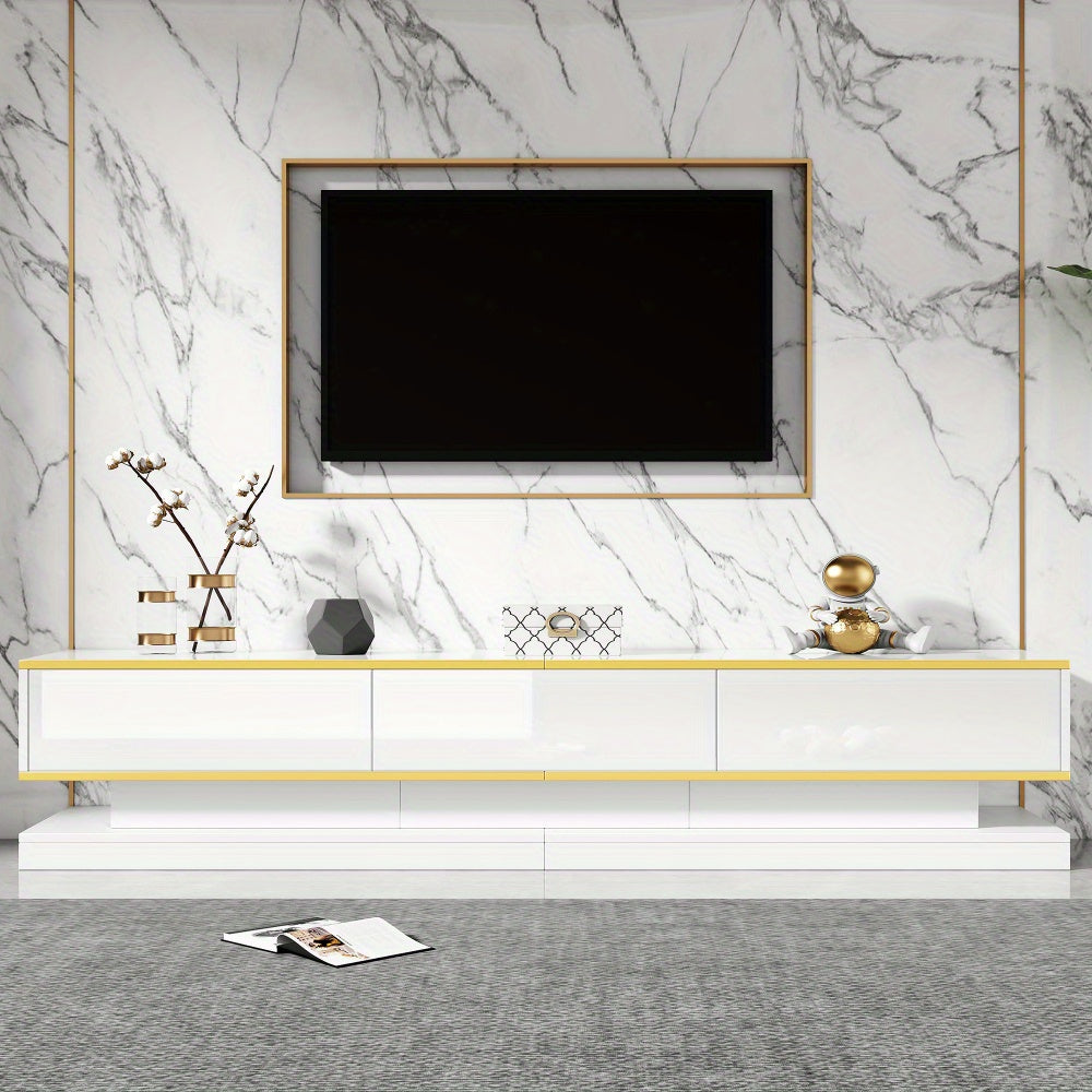 tv-meubel – tv-kast – tv-console – salontafel – woonkamermeubel – Hoogglans Wit Met Gouden Accenten – 3 Laden Tv-meubel & 2 Laden Salontafel