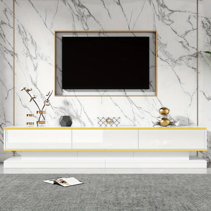 tv-meubel – tv-kast – tv-console – salontafel – woonkamermeubel – Hoogglans Wit Met Gouden Accenten – 3 Laden Tv-meubel & 2 Laden Salontafel