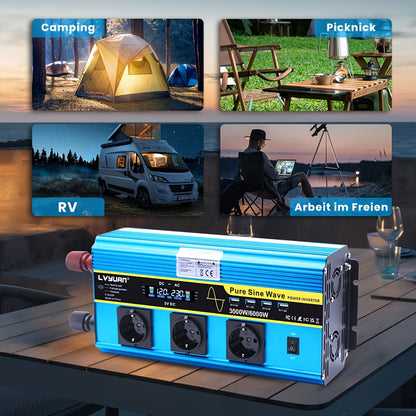 Omvormer – Spanningsomvormer – Stroomomzetter – Inverter – Converter – 3000W Vermogen – Zuivere Sinusgolf Uitgang – LCD Display & Afstandsbediening