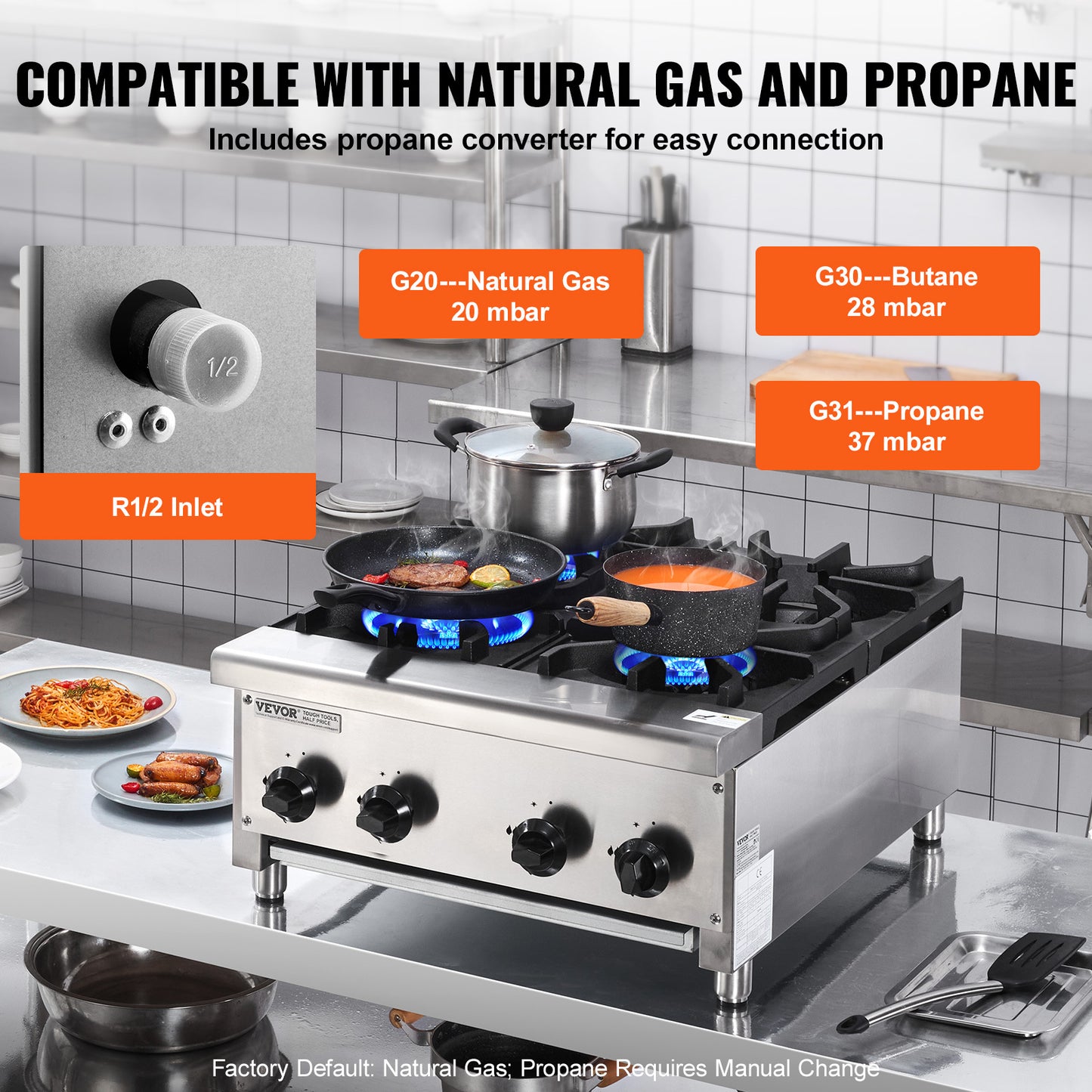 Gasstel – Gasfornuis – Gaskookplaat – Kooktoestel – Gasfornuis 4-pits – Roestvrij Staal – 28 kW Vermogen