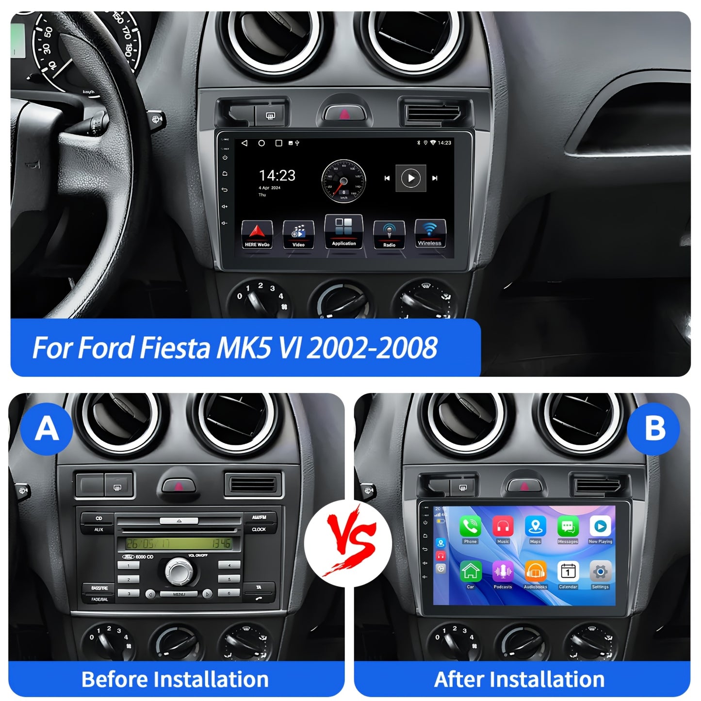 Multimediaplayer – Autoradio – Navigatiesysteem – Infotainment – Dashboardunit – 9 inch IPS-touchscreen – Draadloze CarPlay & Android Auto – 1GB RAM 32GB Opslag