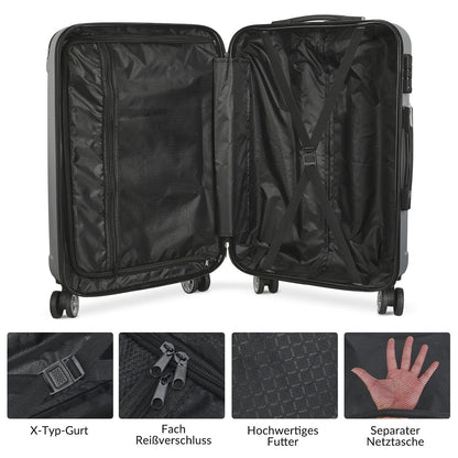 Koffer Set – Reiskoffers – Bagage – Trolley – Harde Koffer – ABS Hard Shell – 4 Zwenkwielen – TSA Combinatieslot – Zwart – M-L-XL