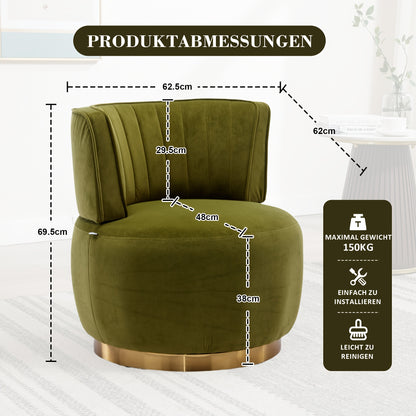 360 Degree Modern Swivel Chair Round Swivel Chair Soft Velvet Finish Comfortable Backrest Stable Structure Living Room Chair Shell Chair Suitable For Living Room Bedroom Study Room, Olive Green