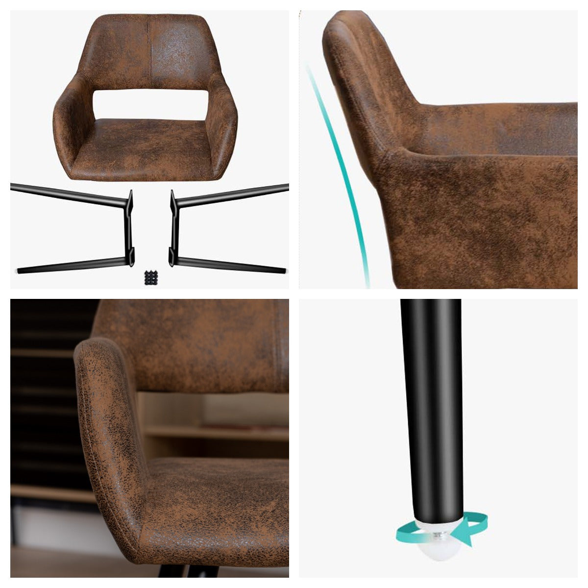 Eetkamerstoel – Stoel Met Armleuning – Designstoel – Keukenstoel – Scandinavische Stoel – Comfortabel Gestoffeerd – Metaal Met Houten Poten – Bruin – 56x56x78 cm