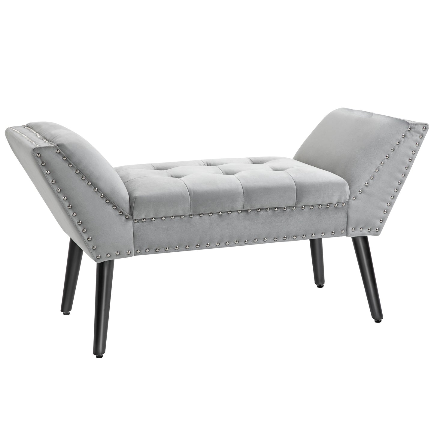 Gestoffeerde Bank – Zitbank – Bench – Slaapkamerbank – Halbank – Lichtgrijs Fluweel – Hoogwaardige Schuimzitting – Stevig Rubberhout Frame