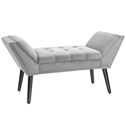 Gestoffeerde Bank – Zitbank – Bench – Slaapkamerbank – Halbank – Lichtgrijs Fluweel – Hoogwaardige Schuimzitting – Stevig Rubberhout Frame