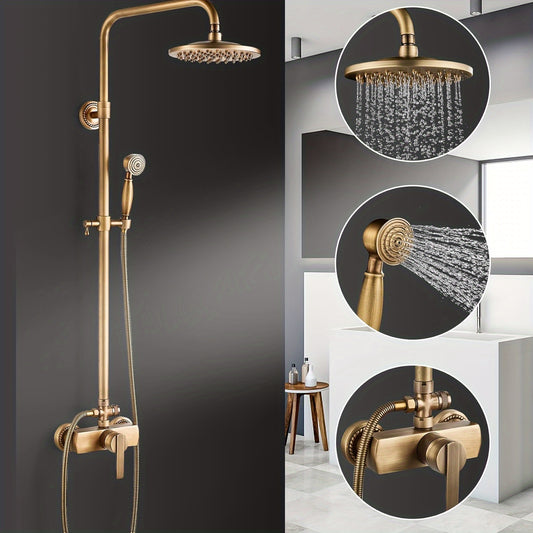 Regendouche Set – Douche Systeem – Antieke Messing Douche – Retro Regendouche – Handdouche – 20 cm Hoofddouche – Hoogte Instelbaar 70-120 cm