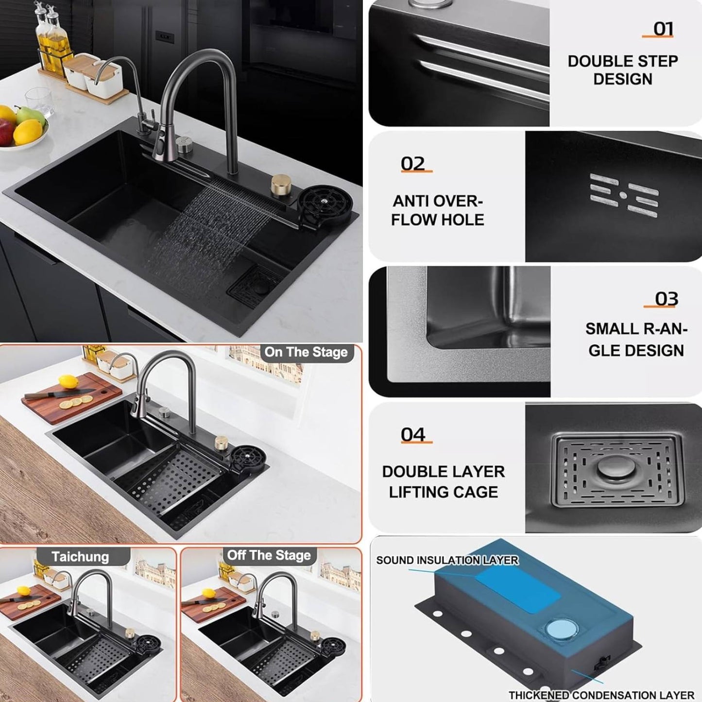 Keukenspoelbak – Spoelbak – Werkstation – Enkele Kom – Topmount – 80 x 45 cm – Roestvrij Staal – Mat Zwart – Multifunctioneel met 360° Mengkraan