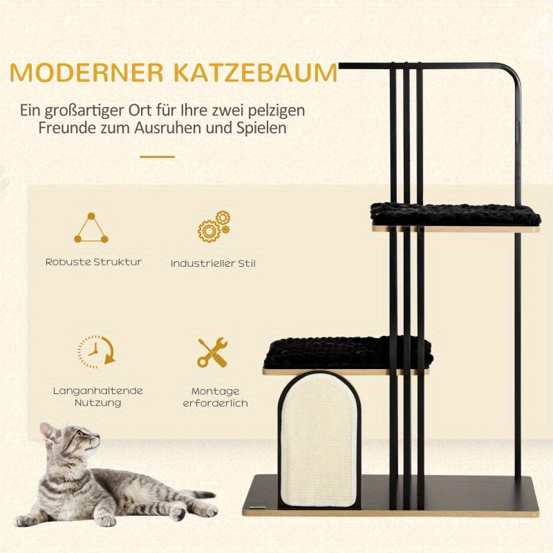 Krabpaal – Kattenkrabpaal – Kattenboom – Kattenmeubel – Kattenhuis – Industrieel Design – 128 cm Hoog – Stalen Constructie Met Sisal Krabvlak & Anti-Kantel Veiligheid – Zwart