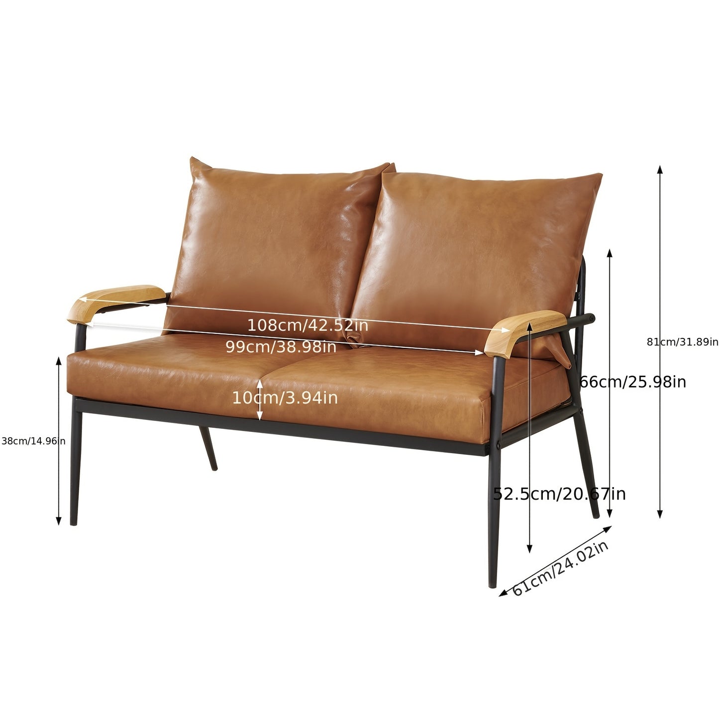 2-Zits Bank – Loveseat – Fauteuil – Lounge Sofa – Settee – PU Leren Kussen – Metalen Frame – Donkerbruin