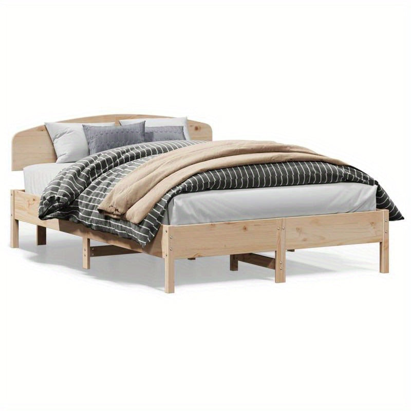 Contemporary Pine Wood Bed Frame 140x200cm - Solid Wood, Removable Headboard & Footboard, Easy Assembly, No Mattress Included, Minimalist Bedroom Furniture, Bedroom Furniture, Sleek Furniture, Natural Wood Finish