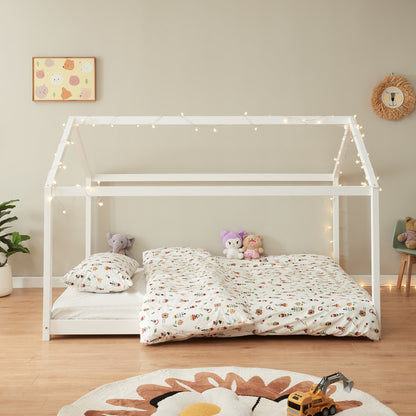 Huisbed Kinderbed – Bedhuisje – Speelbed – Juniorbed – Houten Bed – 140x200 cm – Massief Grenenhout – Mat Wit Design