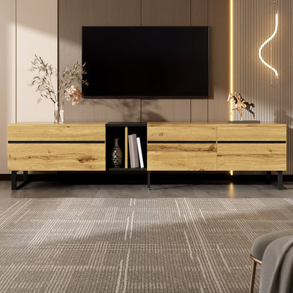Modern TV Base Unit 180cm, featuring a lift-up storage compartment, open shelving and double doors. This minimalist TV cabinet serves as a versatile storage solution for dining, television and living room use, offering ample