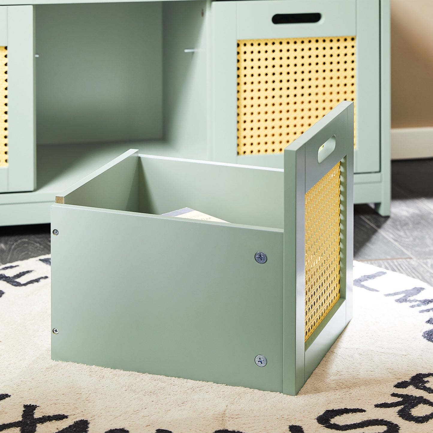 Halbank – Bankje – Zitbank – Opbergbank – Gangbank – Met Lade en 2 Deurtjes – Max. 150 kg – 90x35x45 cm – Groen – Hout