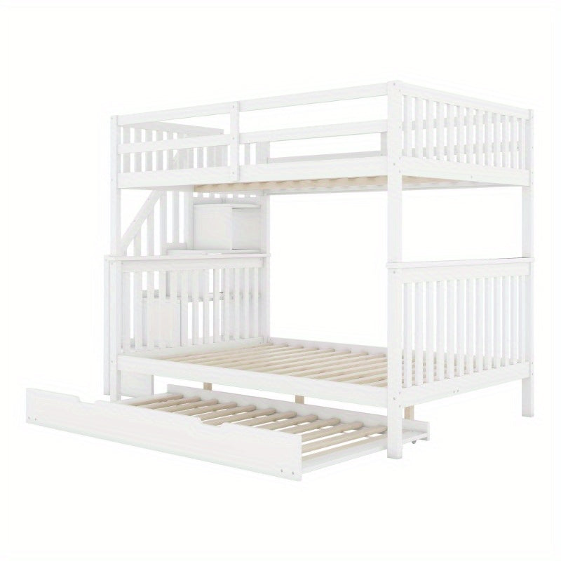 Hoogslaper – Stapelbed – Kinderbed – Eenpersoonsbed – Bed met onderschuifbed – 140x200 cm – Met trap en opbergrekken – Veiligheidsleuningen – EN747-1 gecertificeerd