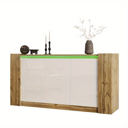 Sideboard – Dressoir – Opbergkast – Buffetkast – Kast Met Schuine Deuren – Softclose Scharnieren – Verstelbare Planken – Wit Met Houtlook – Duurzame Stalen Constructie