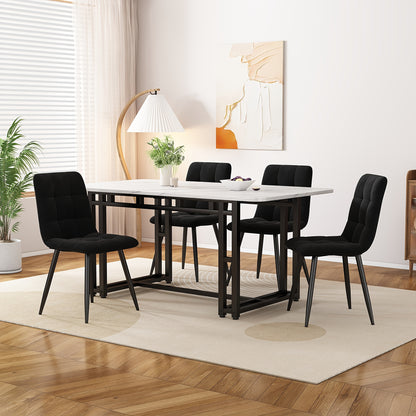 Eettafelset – Eettafel Met Stoelen – Dinerset – Tafel Met 4 Stoelen – Zwart Bamboe – 120x70 cm – Duurzaam Bamboe Tafelblad – Stevige Zwarte Metalen Pooten