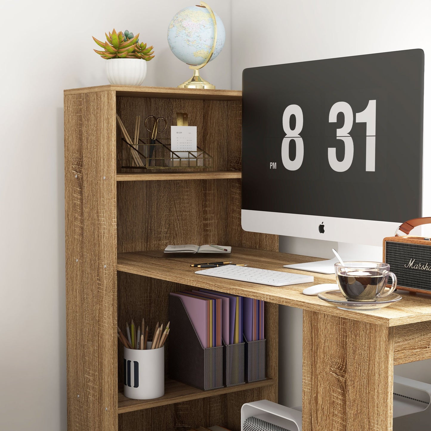 Computertafel – Bureau – Werkplek – Computermeubel – Hoekbureau – Met Opbergrekken – Hoogwaardige Eiken Fineer – 120x55x120 cm