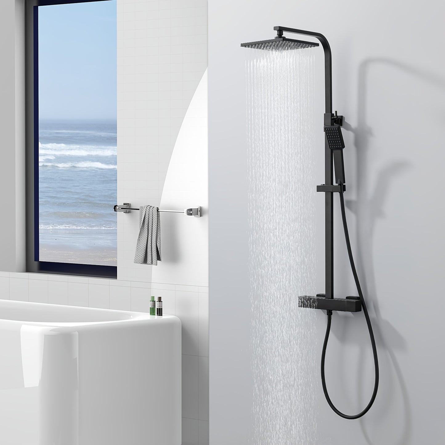 Thermostatische Douchekraan Set – Douchekraan – Badkraan Set – Handdouche – Douchekop Met Slang – Roestvrij Staal – Constante Temperatuurregeling – Wandmontage