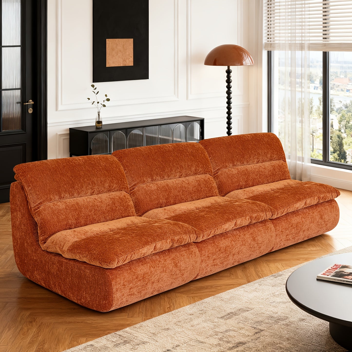 Zitzakset – Vloerkussen – Modulaire Zitkussen – Loungekussen – Poef – Tangerine Kleur – Voor Kleine Ruimtes – Comfortabele Sponsvulling – Direct Gebruiksklaar
