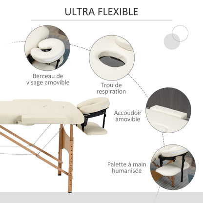 Massagetafel – Massagetafel Hout – Massagebank – Therapie Tafel – Opvouwbare Massagetafel – Draagbaar Design – Verstelbare Hoogte 61-88 cm – Beukenhout Crème Beige
