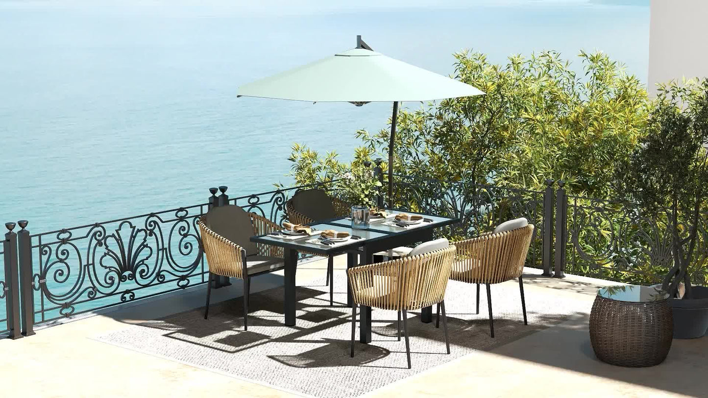 Tuintafel – Uitklapbare Tafel – Uitschuiftafel – Eettafel Buiten – Aluminium Tuinmeubel – Zwart Getemperd Glas – 160x80x75 cm – Weerbestendig Epoxy Frame