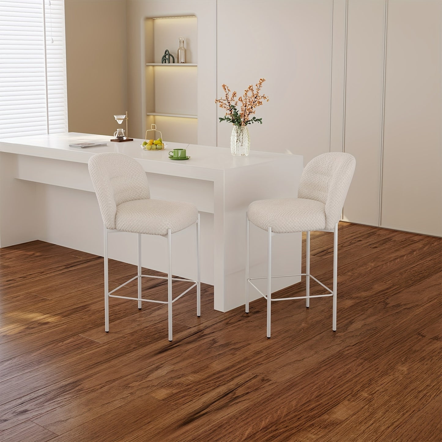Barstoel – Barkruk – Barkrukken – Barstoel Met Rugleuning – Keukenstoel Set Van 2 – Modern Design – Zacht Gewatteerd Beige Kussen – Stabiel Wit Metalen Frame