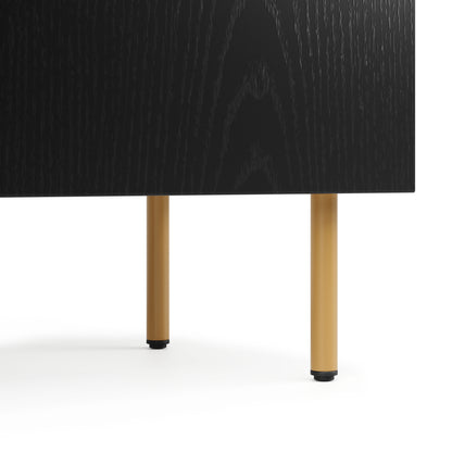 BTM Sideboard Cabinet with 2 Doors & 2 Open Shelves (Sideboard, Dresser, Storage Cabinet), Metal Frame, Glass Top, 120×40×77.5 Cm