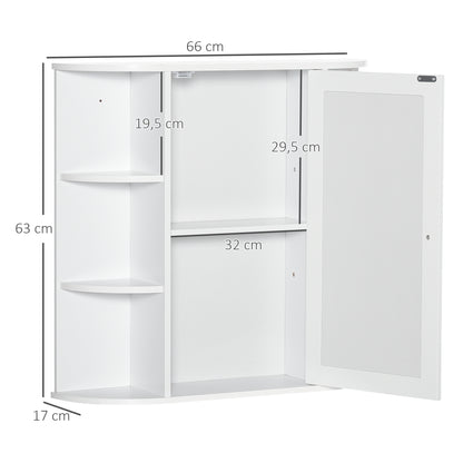 Badkamerspiegelkast – Badkamerkast – Spiegelkast – Medicijnkast – Opbergkast – 8 Compartimenten – Vochtbestendig MDF – 66 x 17 x 63 cm – Wit