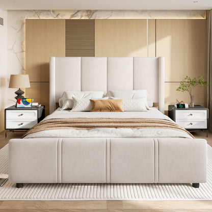 Gestoffeerd Bedframe – Bed – Slaapkamerbed – Ledikant – Modern Bed – Beige Kleur – 140x190 cm – Hoog Hoofdeinde & Voetbord – Duurzaam IJzeren Frame
