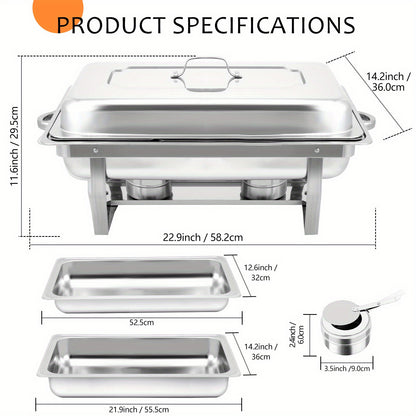 Warmhoudplaat – Buffetwarmer – Chafing Dish – Warmhoudschaal – Rechaud – 6-delig RVS Set – Roll-top Deksel – 7,5 Liter Inhoud