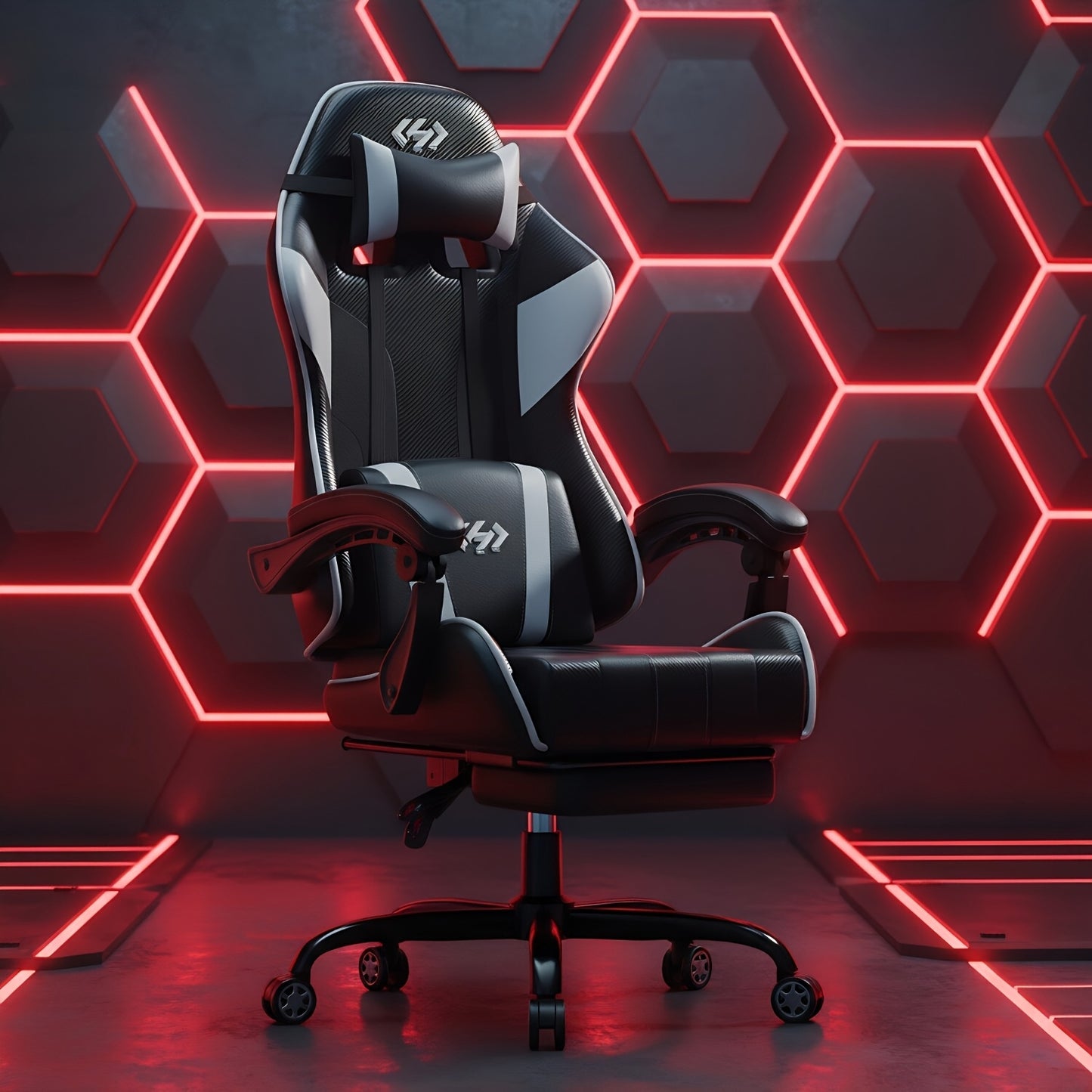 Gamingstoel – Bureaustoel – Office Chair – Game Chair – Draaistoel – Met Memory Foam Lendensteun – Uitschuifbare Voetensteun Zwart/Rood