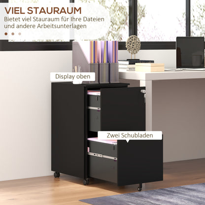 Ladekast Rollend – Kantoorcontainer – Archiefkast – Opbergkast – Met Wieltjes – Verstelbare Hangmappen – Met Slot – Stalen Zwart – Compact 37x43,5x67,5 cm – Mobiel En Veilig