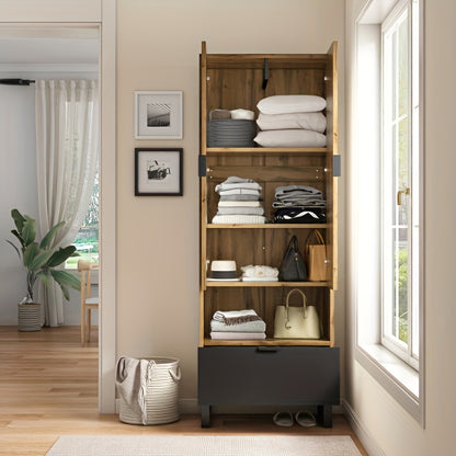 Kapstokkast – Garderobekast – Halmeubel – Opbergkast – Kledingkast – Vrijstaand – Verstelbare Planken – Natuurlijk Bruin – 68 cm Hoog – 3,2+ Kubieke Voet Opbergruimte – Duurzaam – Eenvoudige Montage