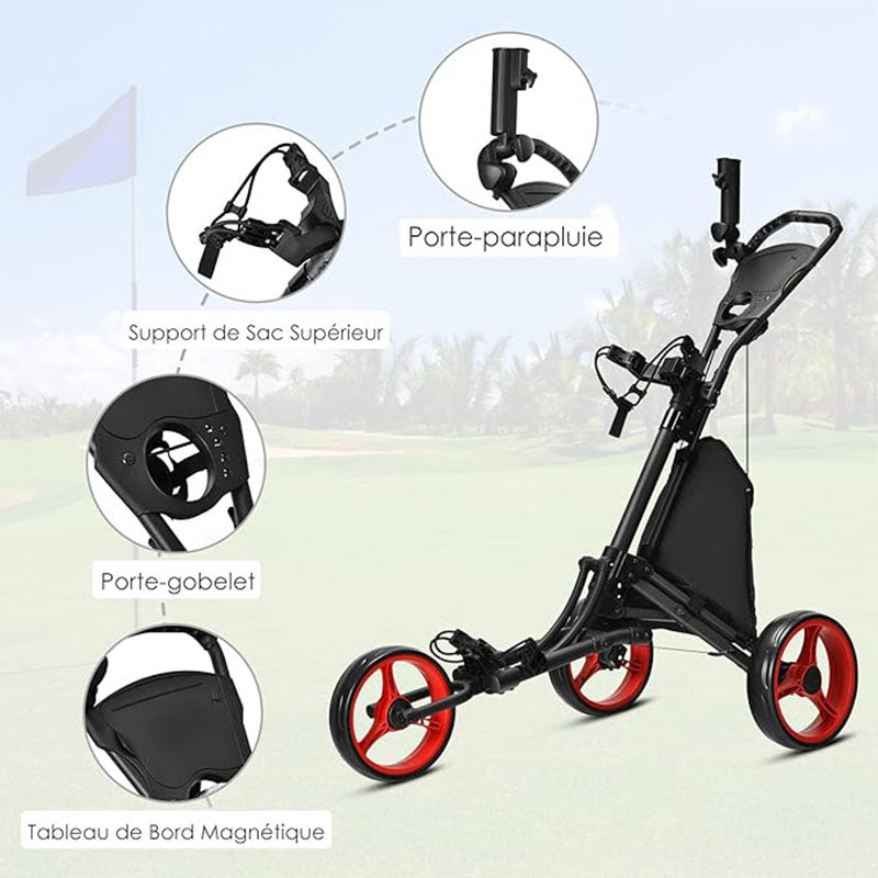 3 Wheels Foldable Golf Push Pull Cart, 4 Adjustable Height Positions Lightweight Golf Push Cart, Aluminum Golf Trolley