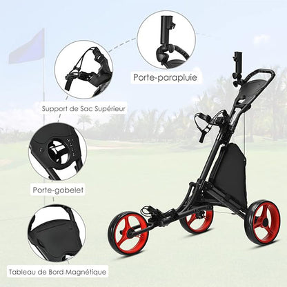 3 Wheels Foldable Golf Push Pull Cart, 4 Adjustable Height Positions Lightweight Golf Push Cart, Aluminum Golf Trolley