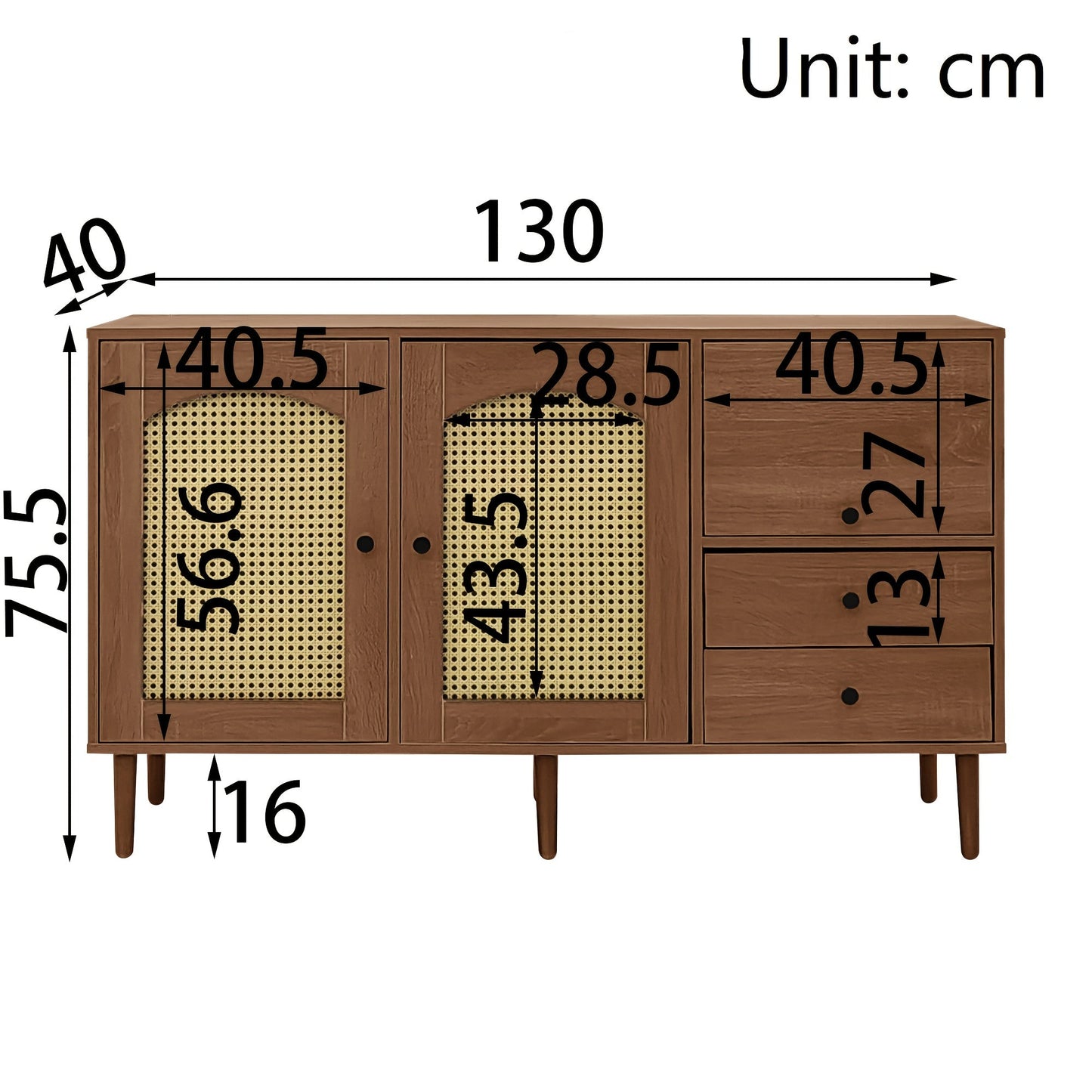 Opbergkast – Opbergmeubel – Kast – Sideboard – Bruin – Verstelbare Schappen – Duurzaam Bamboe – Magnetische Deuren – 130 cm Breed – Vrijstaand