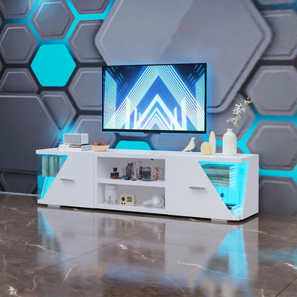 150cm Modern TV Cabinet Stand | White LED Light Entertainment Unit Cupboard with Storage, Suitable for 32-65 Inch TVs, Powered, Assembly Required, Brand: Oyajia