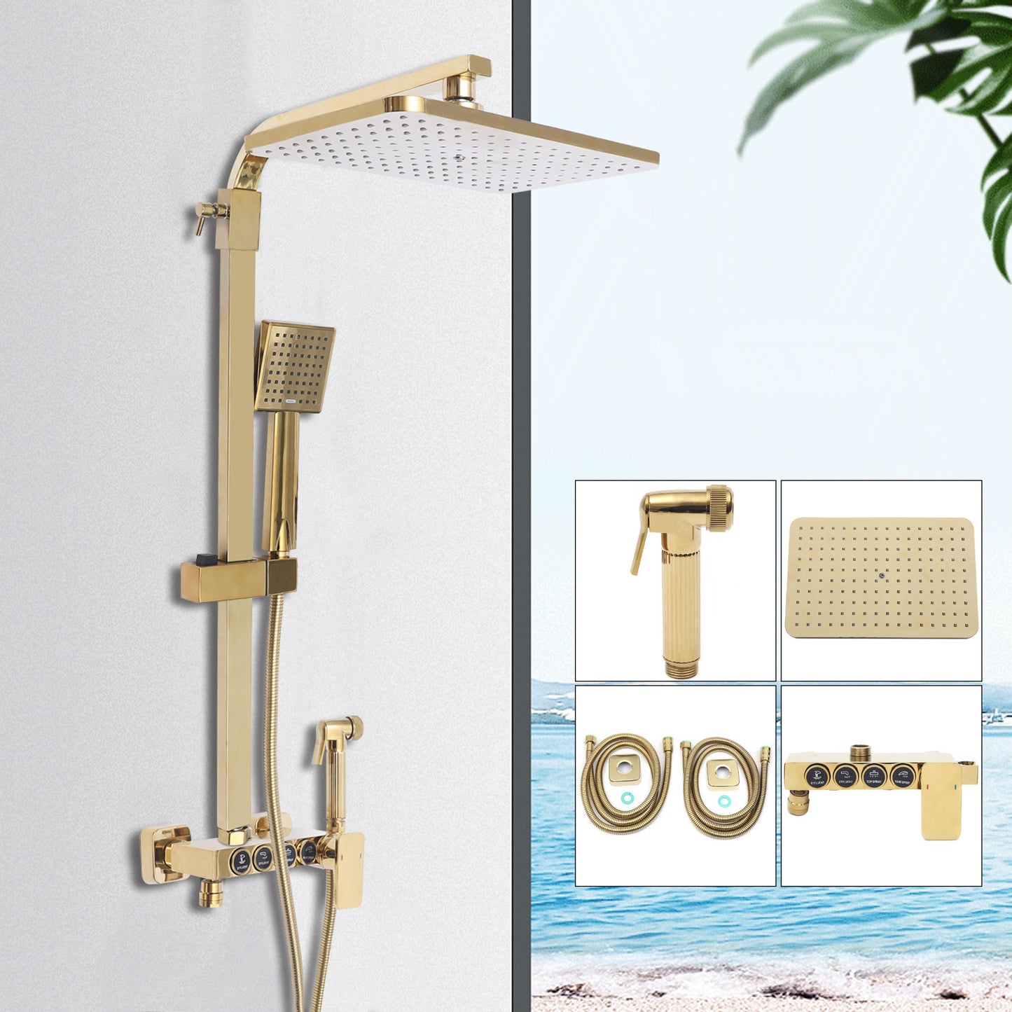 Wall Mounted Shower Set, Golden Shower Set, Wall Mounted Shower Fixtures