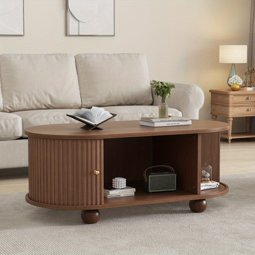Salontafel – Woonkamertafel – Koffietafel – Tafel – Salontafeltje – Walnootlook – Schuifdeur Met 360° Draaifunctie – Compact 100x50x40 cm