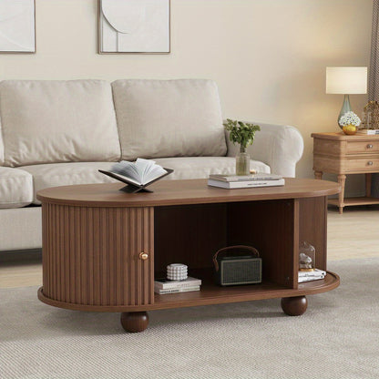 Salontafel – Woonkamertafel – Koffietafel – Tafel – Salontafeltje – Walnootlook – Schuifdeur Met 360° Draaifunctie – Compact 100x50x40 cm